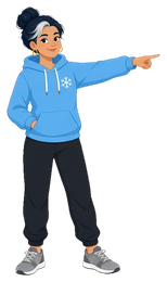 Snowflake mascot in a blue hoodie pointing toward the introduction